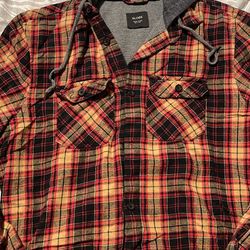 NWT Globe Men's Hooded Flannel ALFORD Shirt Tobacco Plaid L Light Jacket