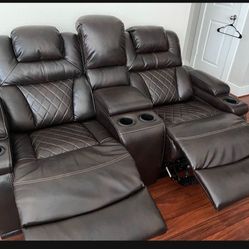 Dark Chocolate Modern Power Reclining Sofa Loveseat With Adjustable Headrest💫 Brand New💥 Financing ✅ Delivery Fast 🚚