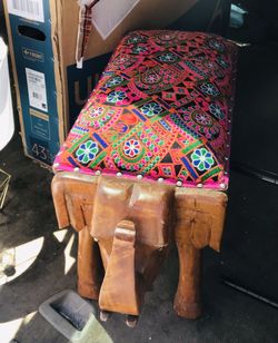 Hand Carved Wooden Elephant Ottoman