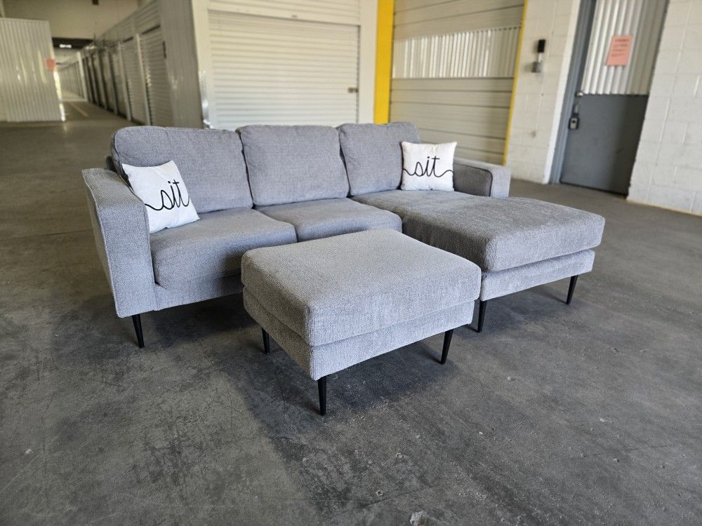 *Same Day Delivery Available!* Grey Chaise Sofa W/ Ottoman