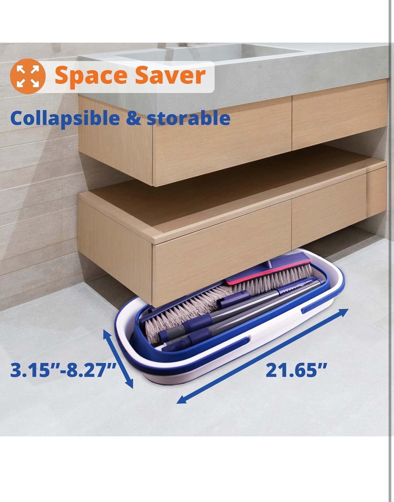 Collapsible Mop and Bucket Set, Bafezoze Microfiber Dust Mop, Floor Scrubber, Grout Brush with Long Handle for Bathroom RV Tile Cleaning