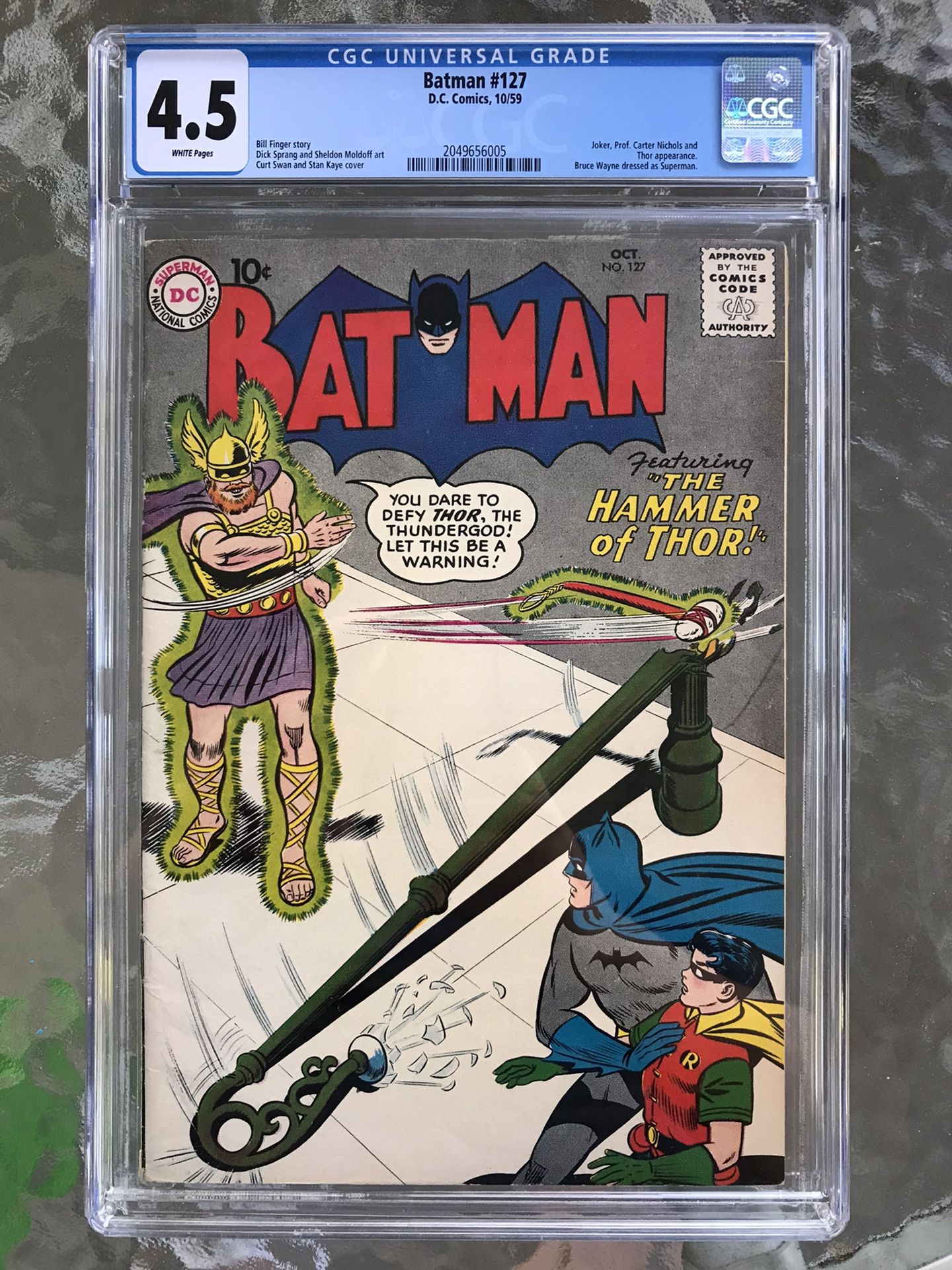 Batman #127 (1959) CGC 4.5 — White Pages Thor vs. Batman! Joker; Bill Finger