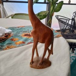 Vintage Wood Carved Giraffe Statue 