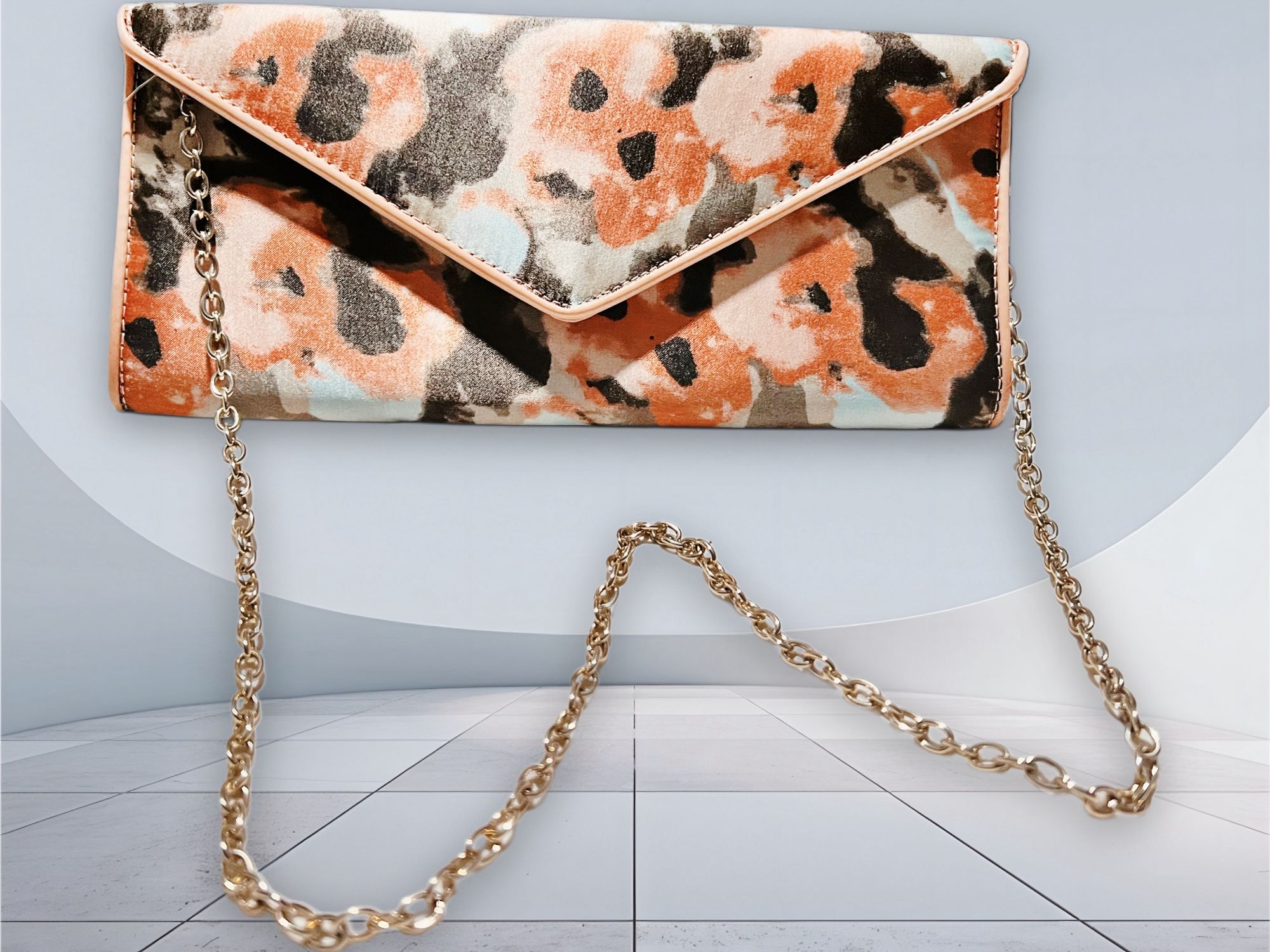 Aldo Women’s Floral Envelope Clutch Purse with Gold Chain Strap Evening Bag Handbag