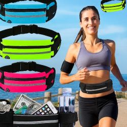 5- Piece Sports Running Waist Pack Set  Reflective, Water-Resistant 