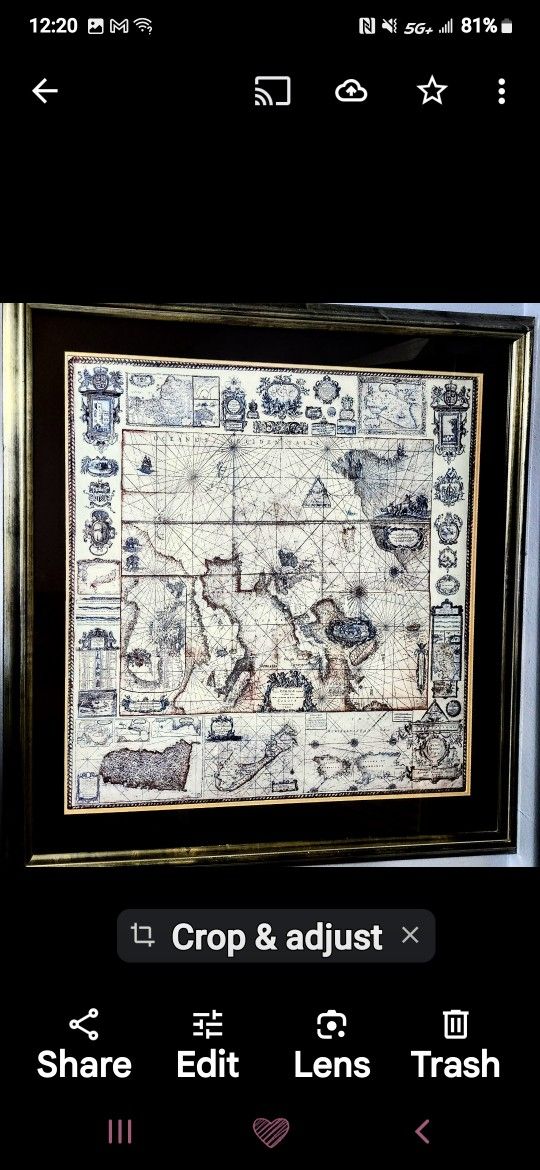 48"/48"Bronze Framed Piri Reis 1516 Map