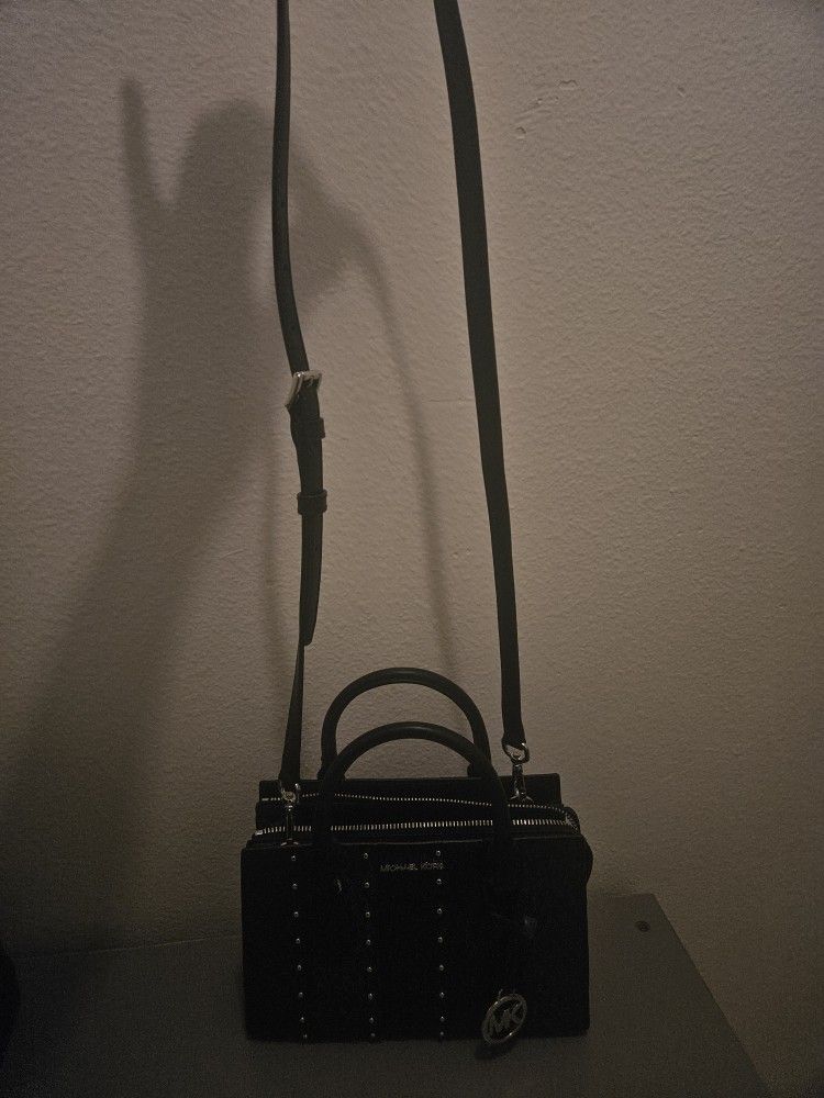 Michael Kors Women's Sheila Small Studded Patchwork and Signature Logo Satchel