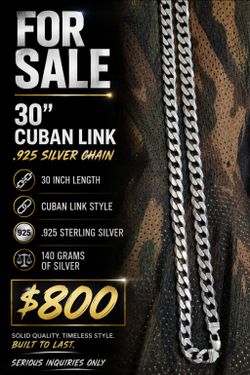 30" .925 Sterling Silver Cuban Link Chain