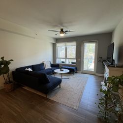 Navy Fabric Sectional Couch 