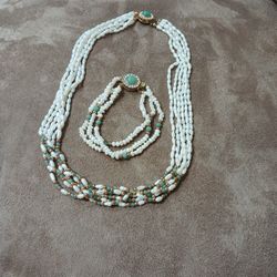 Pearl Necklace And Bracelet Set