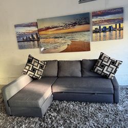 🌟 “LIKE NEW” Grey Modular Sectional Couch With Pullout Bed And Storage ( FREE DELIVERY 🚚)