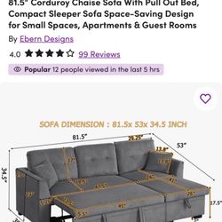 Pull Out Bed Couch grey 