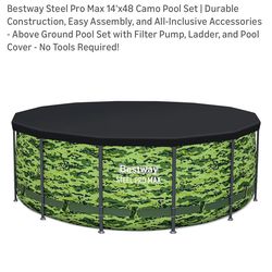 Pool-Bestway Steel Pro Max 14'x48 Camo Pool Set | Durable Construction, Easy Assembly, and All-Inclusive Accessories - Above Ground Pool Set with Filt