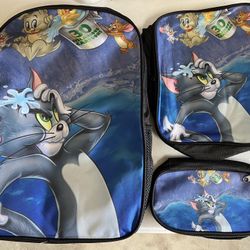 Tom And Jerry School Backpack +lunch Box+pencil Case 