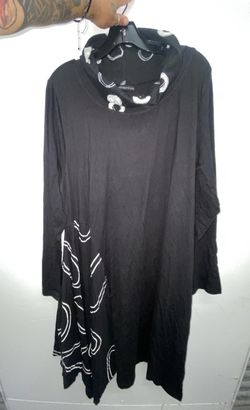 Snapdragon & Twig Abstract Cowl Neck Tunic Dress Asymmetric Hem W/ Pockets L