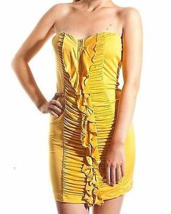 Baby Phat Strapless Yellow Gold Zipe Font Dress L