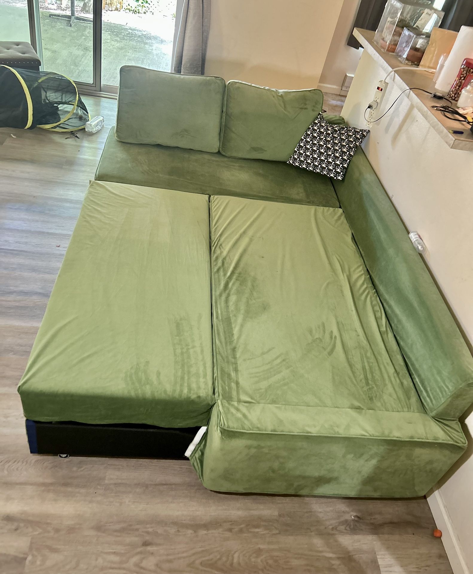 IKEA FRIHETEN Sectional Sleeper Sofa/Couch w/ Storage + Green Velvet Slipcover