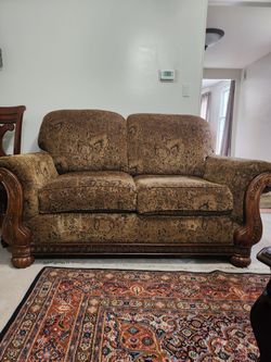 Brown Traditional Loveseat Sofa with Wooden Frame