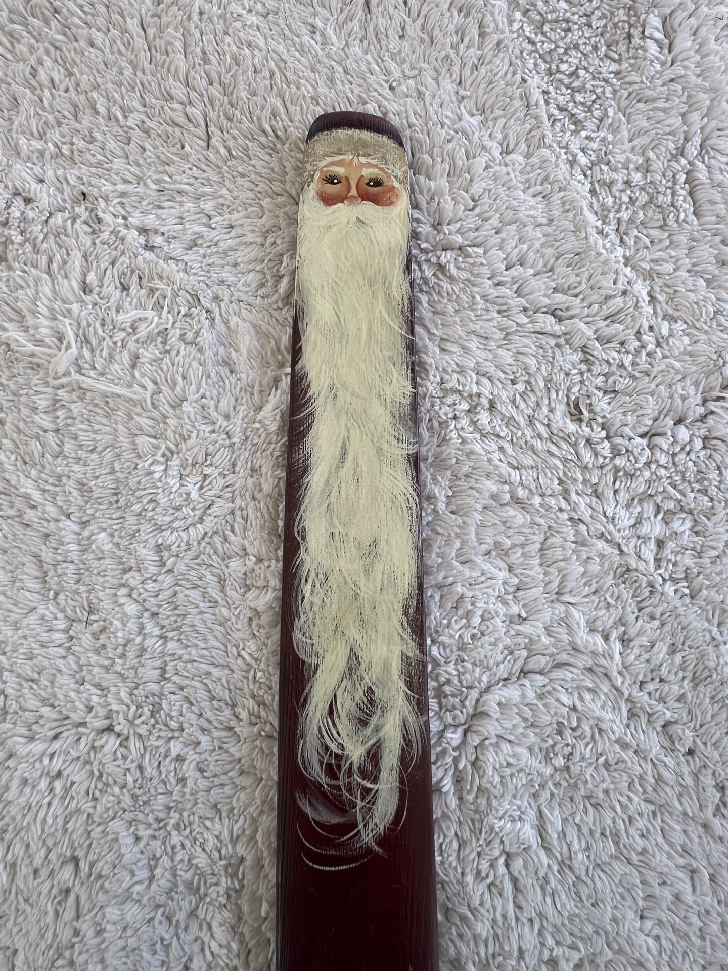 Hand painted Folk Art Santa Claus on Barrel Stave Wood 14” Ht
