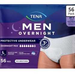 Tena Men Protective Incontinence Underwear Overnight Max Absorbency, L, 56 Ct, 34-44in. Russell/Boulder Area
