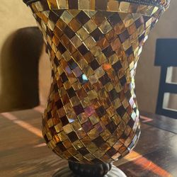 PartyLite Global Fusion 12" Hurricane Mosaic Stained Glass Candle Holder 