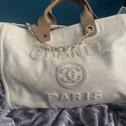 Chanel Canvas Pearl Deauville Tote