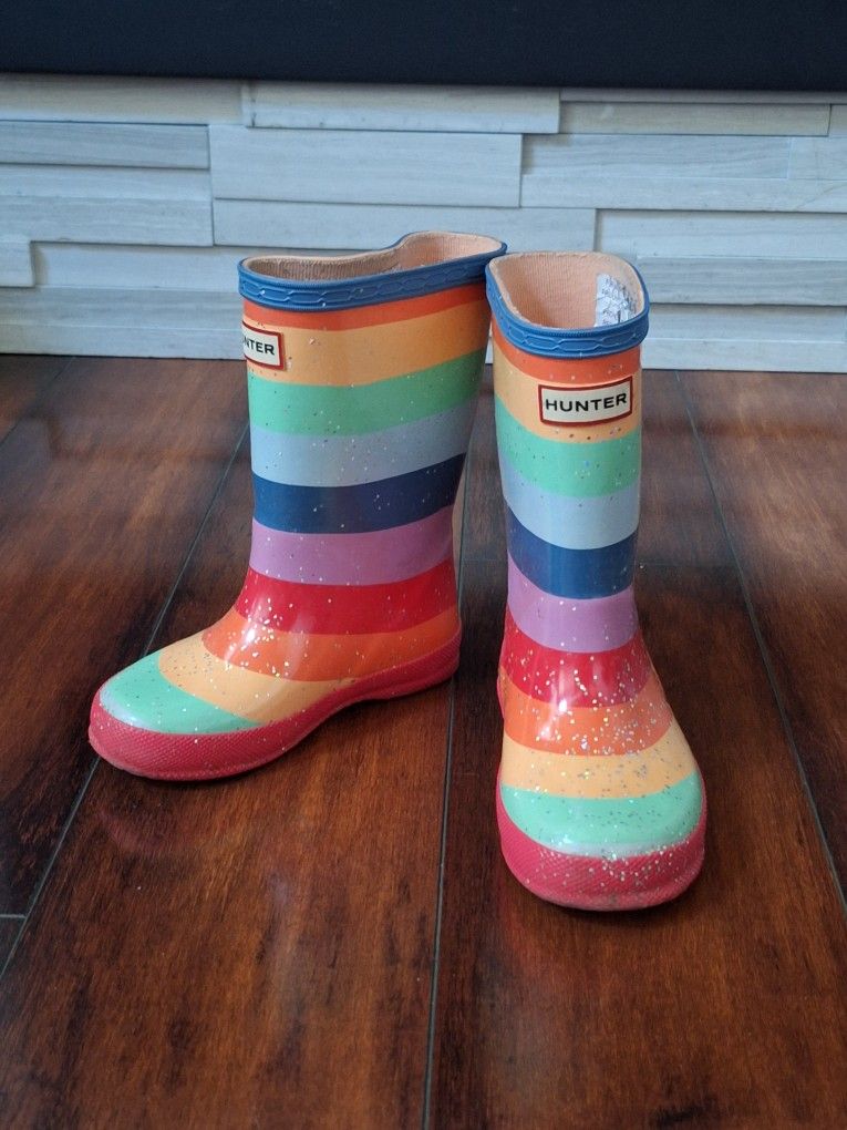 Kids Hunter Striped Waterproof Rubber Rain Boots Size 8