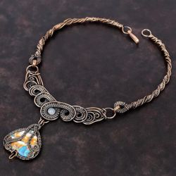 NEW Spiny Oyster Turquoise Copper Wire BOUTIQUE Wrapped Chain Necklace 18.0"