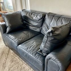 Navy Genuine Leather Sofa + Loveseat Set – Great Condition