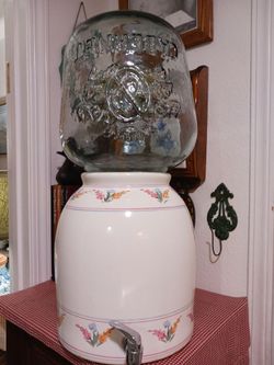 Vintage ceramic pottery  crock and glass jug embossed CABERNET