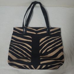 COACH Devin Zebra Stripe Animal Print Canvas Shoulder Bag Satchel Tote