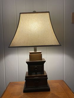 Two Sturdy Wooden Lamps - Perfect Size For End Tables. Nice Shades