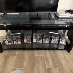 Black Glass TV Stand with Storage Shelves