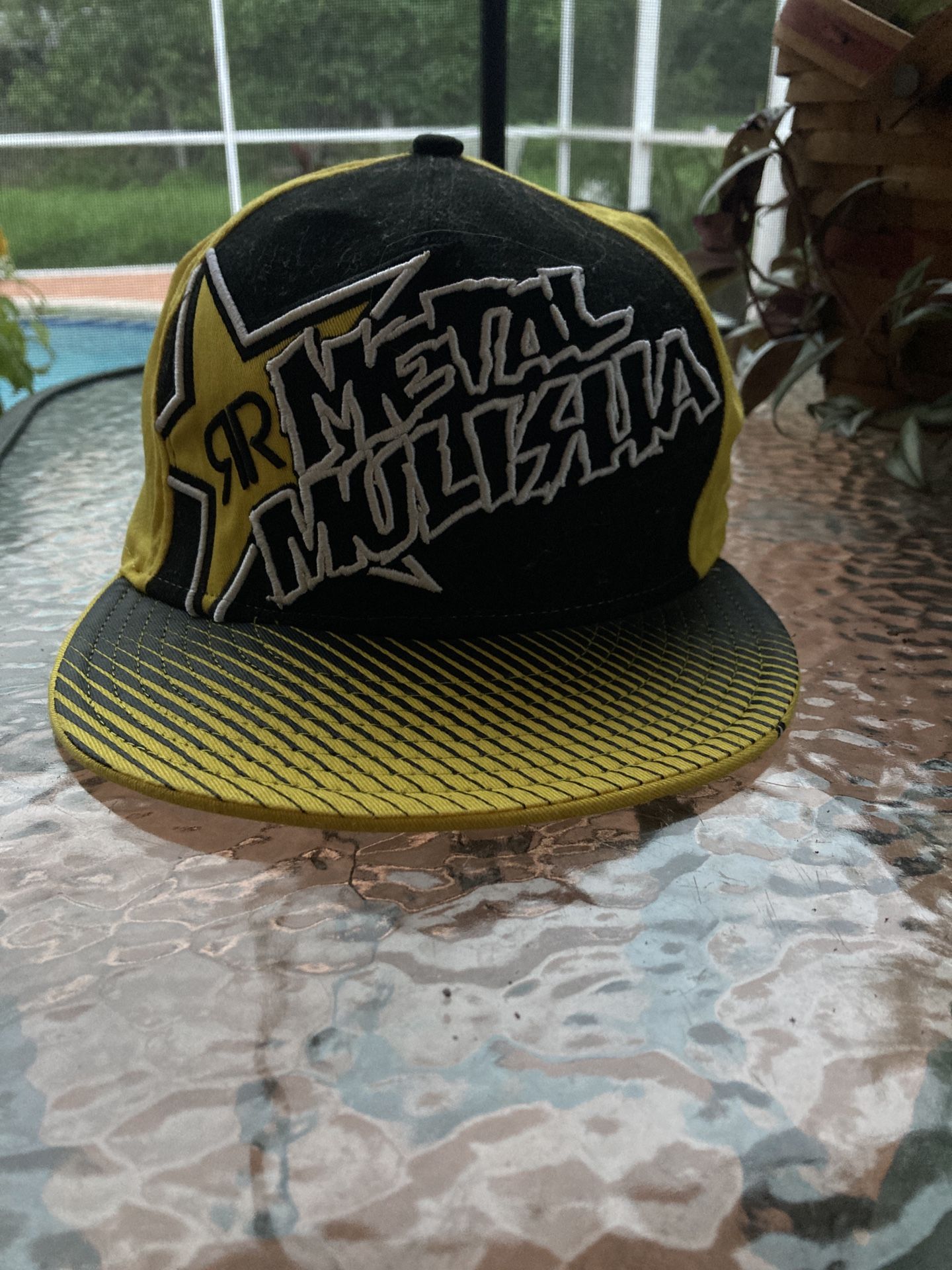 Metal Mulisha : Rockstar New Era 59 Fifty Yellow and Black Fitted Hat/Cap