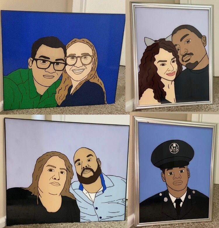 Glass Paintings Family, Friends, Pets, Anime & Cartoon Portraits Available LOCATED IN COVINA