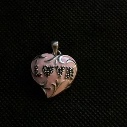 925 Sterling Rhodium Plated Pink Heart Enamel
