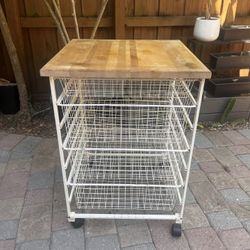 Elfa Wide Mesh Rolling Storage Cart w/ 4 Drawers