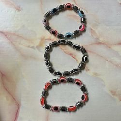 Hematite Evil Eye Bracelets Bundle Of 3