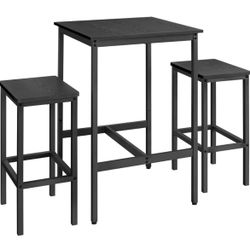 Bar Table with Bar Stool Set, Dining Table with 2 Chairs, Kitchen Table, Small, Bar Chairs for Dining Room, Kitchen, Ebony Black Ink Black