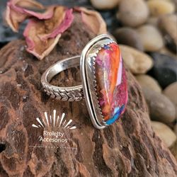 Sterling Silver 925 Ring With Tricolor Stone