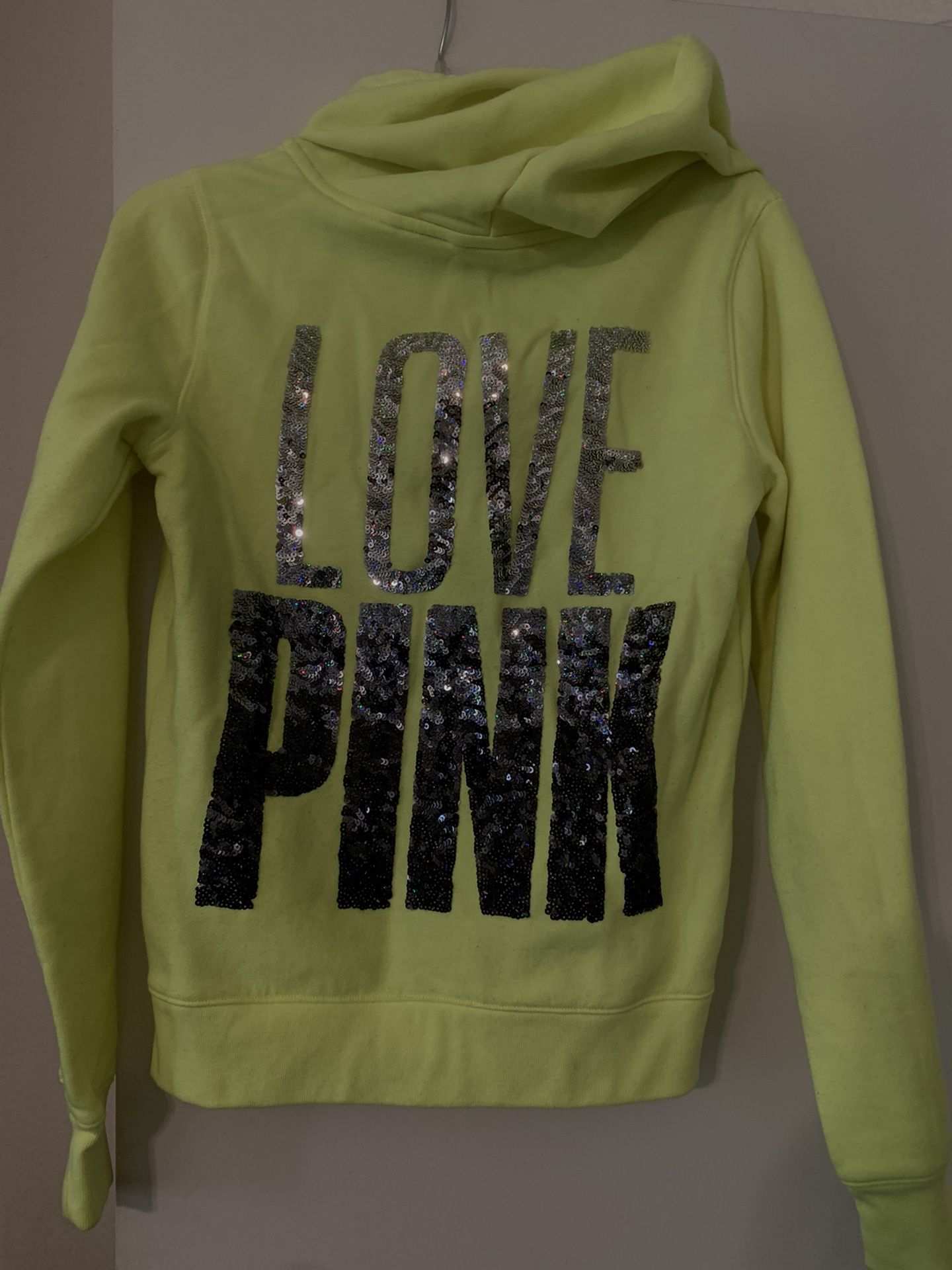 VS PINK Bright Yellow Bling Hoodie Sz XS