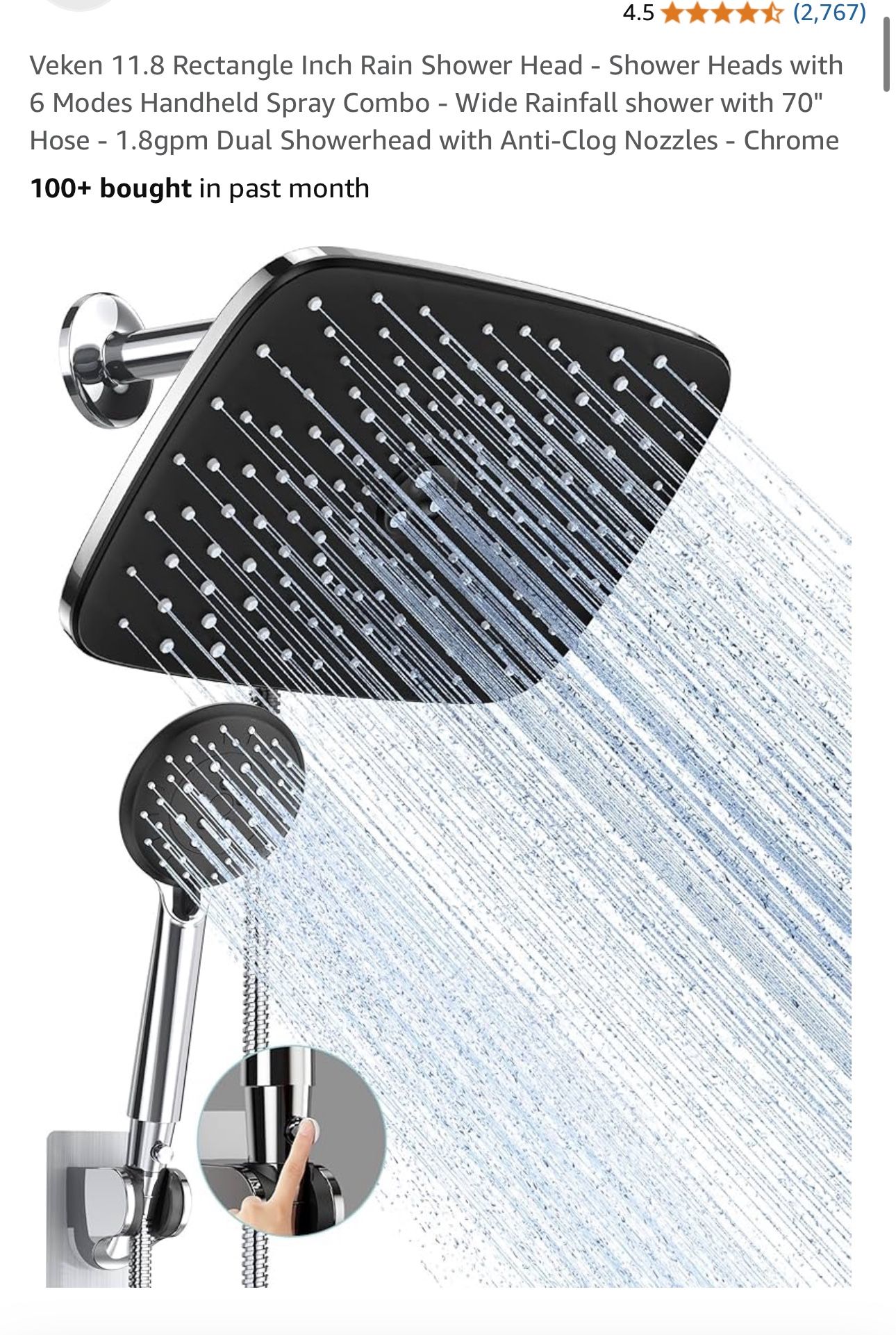 Veken 11.8 Rectangle Inch Rain Shower Head