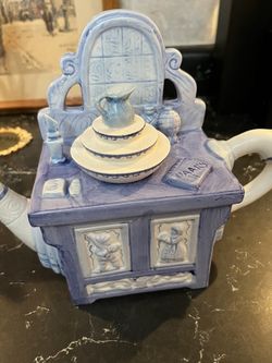 Beautiful WCL Vanity Teapot - Appr 10 1/2 “Wide, 8” Tall. Water Pitcher And Bowl Shaped Lid With Lipstick, Diary, And Other Unique Embossed Details 