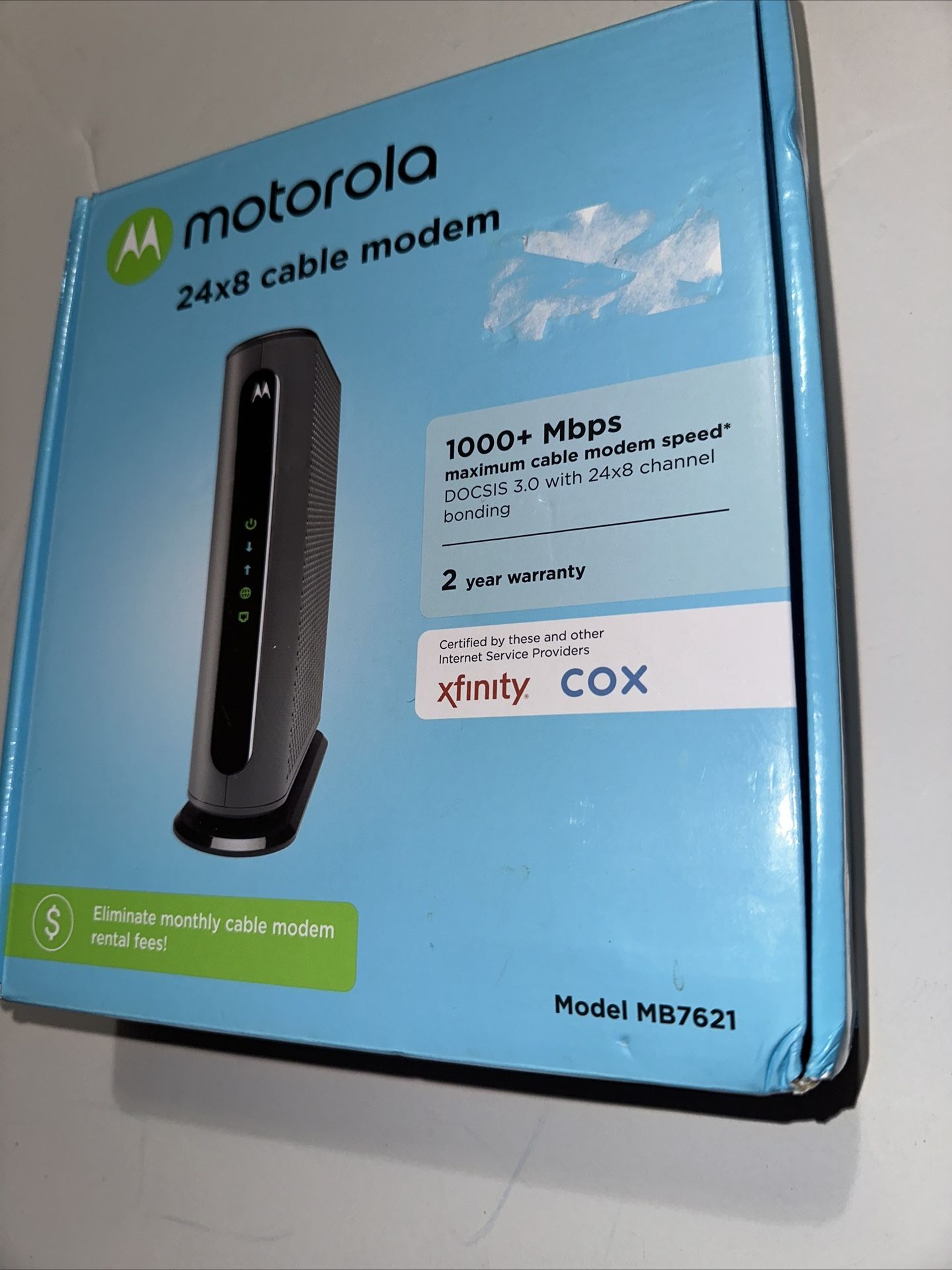 Motorola 24x8 Cable Modem MB7(contact info removed) Mbps DOCSIS 3.0 Pairs with Any WiFi Router