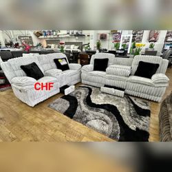 Light gray/Chocolate Jumbo corduroy 2 pc recliner sofa set w/ storage drawer