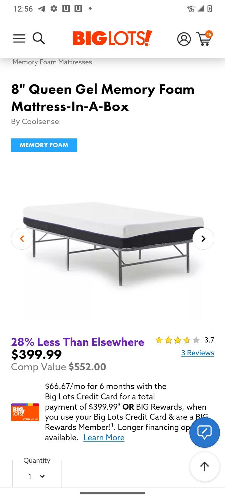 Coolsense 8" Queen Gel Memory Foam Mattress