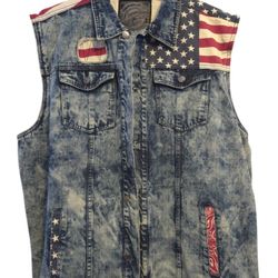 1738 Vintage 4XL Denim American Flag Design Vest.