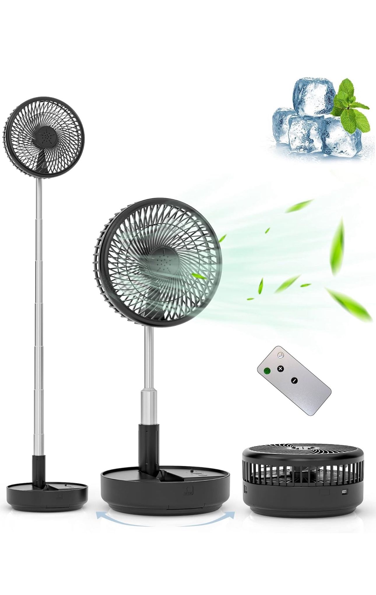 Primevolve Portable Oscillating Standing Fan,Rechargeable Battery Operated USB Floor Table Desk Fan with Remote, Bedroom Camping Travel Fans Black 7.7