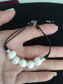 VTG.sterling silver 925 GENUINE PEARLS & leather bracelet