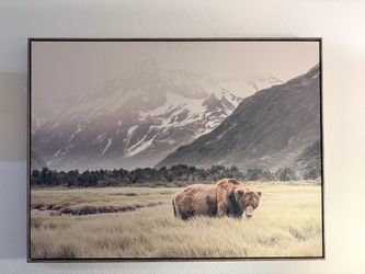 Large Framed Bear & Mountain Canvas Wall Art